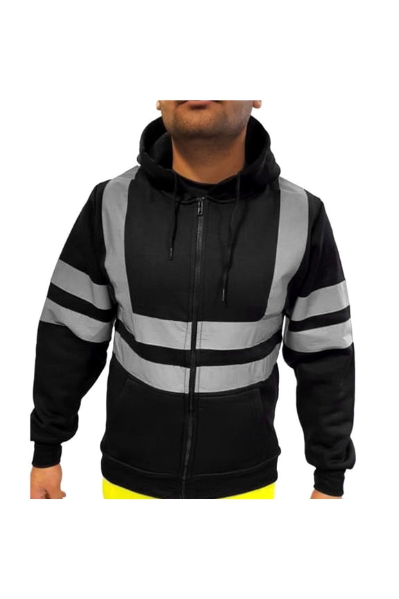 Reflective Safety Jacket for Mens,High Visibility Zippered Work Construction Coats in Cold Weather Fall Cycling Jacket Black L
