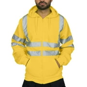 Reflective Safety Jacket for Mens,High Visibility Zippered Work Construction Coats in Cold Weather Fall Cycling Jacket Yellow XL