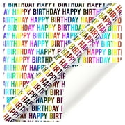 Honeeladyy Reversible Birthday Wrapping Paper Roll for Boys Girls Kids Men Women, Colorful Gold Foil Happy Birthday Lettering Love Heart and Stars - Gift Wrap Paper for Birthday Party, 27.5x19.68 in