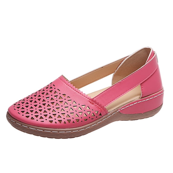 Honeeladyy Rollbacks Summer Comfortable Platform Sandals for Women Solid Round Head Closed Toe Hollow Out Breathable Slip-on Casual Shoes Lightwei