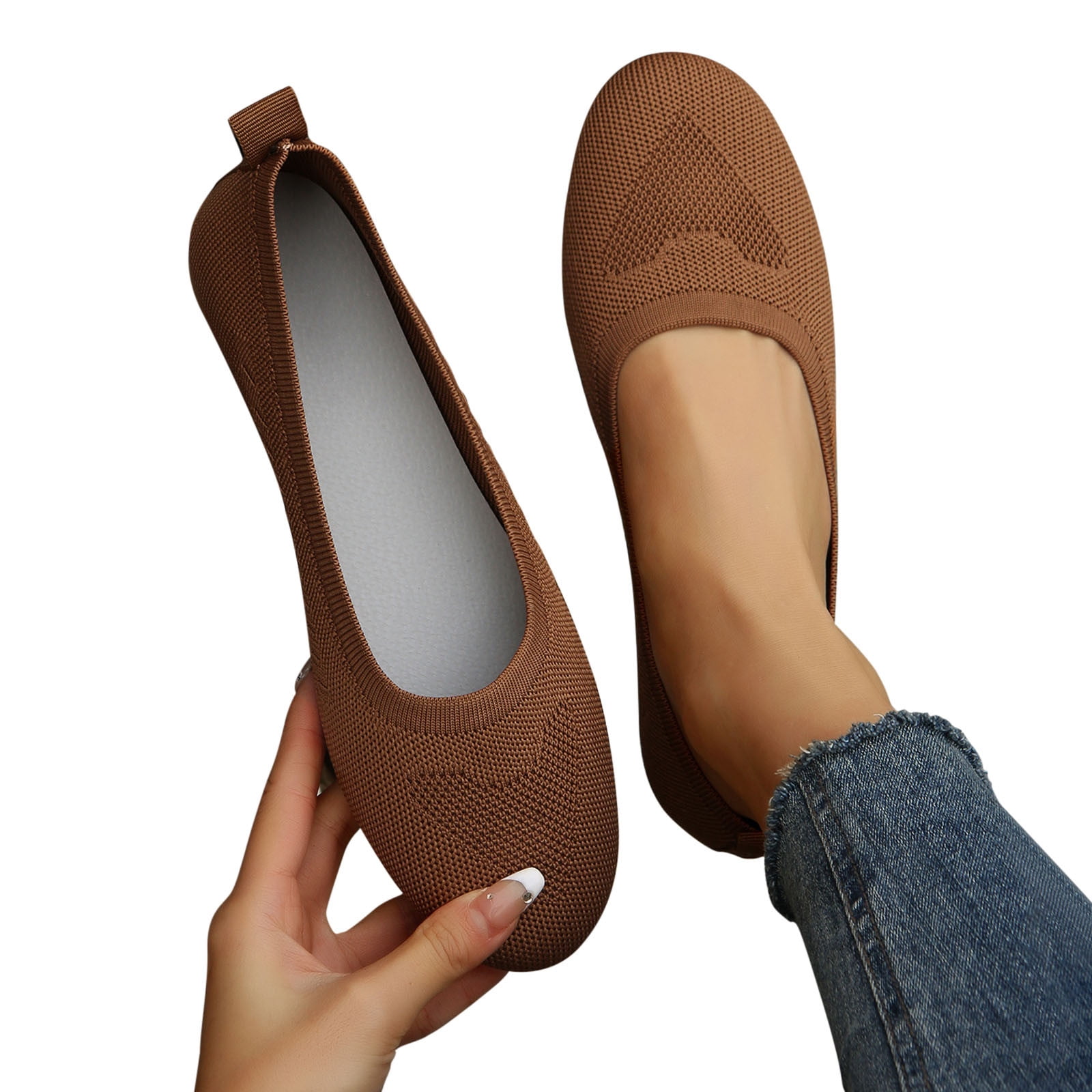 Honeeladyy Round Toe Flats for Women Dressy Comfortable Knit Ballet