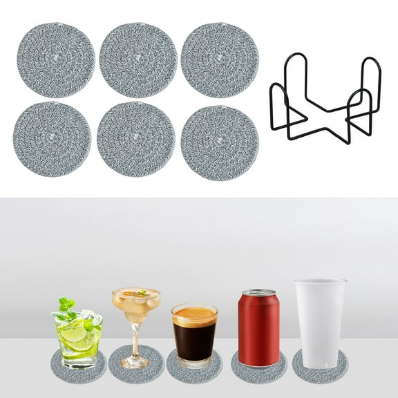 Honeeladyy Round Woven Placemats Set of 6, 4.4 Inches Kitchen Table Place Mats for Dining Table, Trivets for Hot Pots and Pans, Boho Table Decorations with Storage Bracket for Table Setting