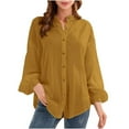 thumbnail image 1 of Honeeladyy Sales Cotton Linen Blouses for Women Casual Long Sleeve V-neck Blouse Official Formal Stretch Summer Loose Fit Tops, 1 of 7