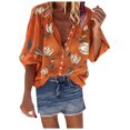 thumbnail image 1 of Honeeladyy Sales Online Buttons Shirt Womens Floral Blouse Tops Classic Flower Leaf Graphic Print V Neck Summer Loose Casual T Shirt, 1 of 3
