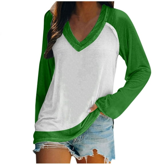 Honeeladyy Sales Online St Patrick's Day Shirts Women V-Neck Irish Shamrock Gnome Print Raglan Shirt Casual Loose Round Neck Long Sleeve Tops T-Shirt