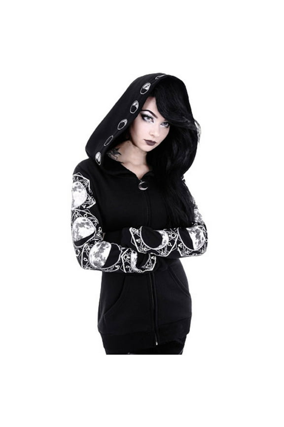Sales Online Womens Gothic Hooded Jackets Coats Cardigan Vintage Moon Printed Punk Goth Hoodie Plus Size Sweatshirt Cloak