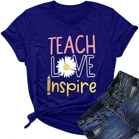 Honeeladyy Sales Teacher Shirts for Womens Rainbow Graphic Tee Funny Strong Letter Inspirational T Shirt Tops Love Heart Short Sleeve