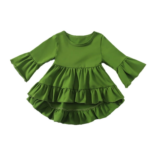 Honeeladyy Sales Toddler Kids Baby Girls Fashion Cute Solid Color Ruffles Trumpet Long Sleeves Top Bottoming Shirt