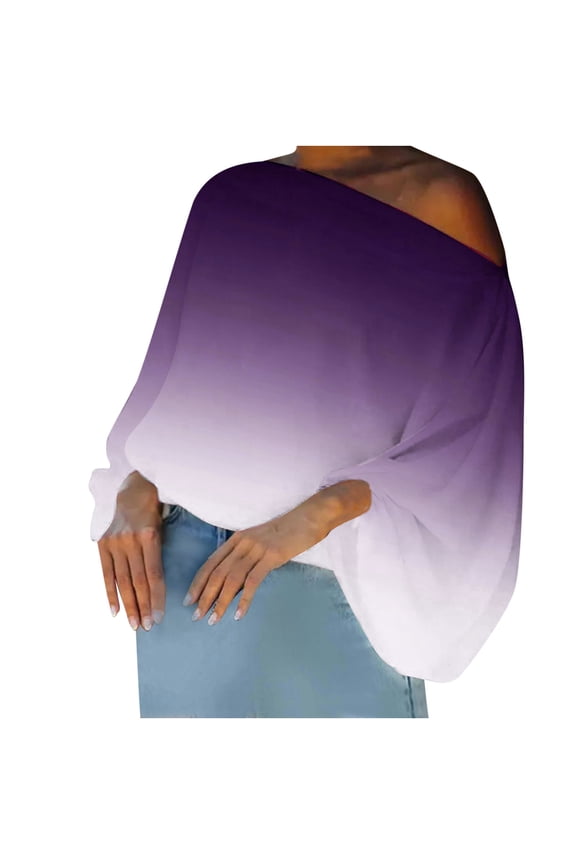 Sales Women Casual Elegant Flared Sleeve One Shoulder Pullover Print Long Sleeve One Shoulder Top Shirt
