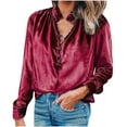 thumbnail image 1 of Honeeladyy Sales Women Velvet Solid Color Ruffle High Neck Shirts Top Lapel Collar Button Up Long Sleeve Loose Blouse Buckle Cuff Pullover, 1 of 9