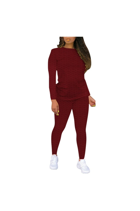 Sales Women Yoga Set Gym Fitness Clothes 2PCS Butt Lifting Bubble Sweatpants and Long Sleeve Pullover Athletic Tracksuits