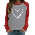 thumbnail image 1 of Honeeladyy Sales Women's Happy Valentine's Day Shirt Love Heart Printing Raglan Tops Holiday Long Sleeve Casual Blouse Crewneck Comfy Tee Gray, 1 of 4