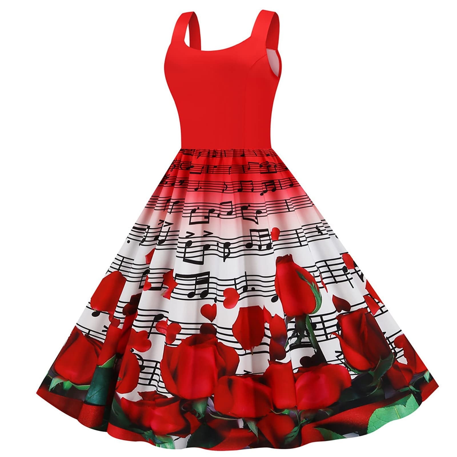 chinese dress ladies Gothic Plus Size Christmas Hat Cat Branch Leaf Print Split Pocket A Line Midi Dress White / 2X main image 0