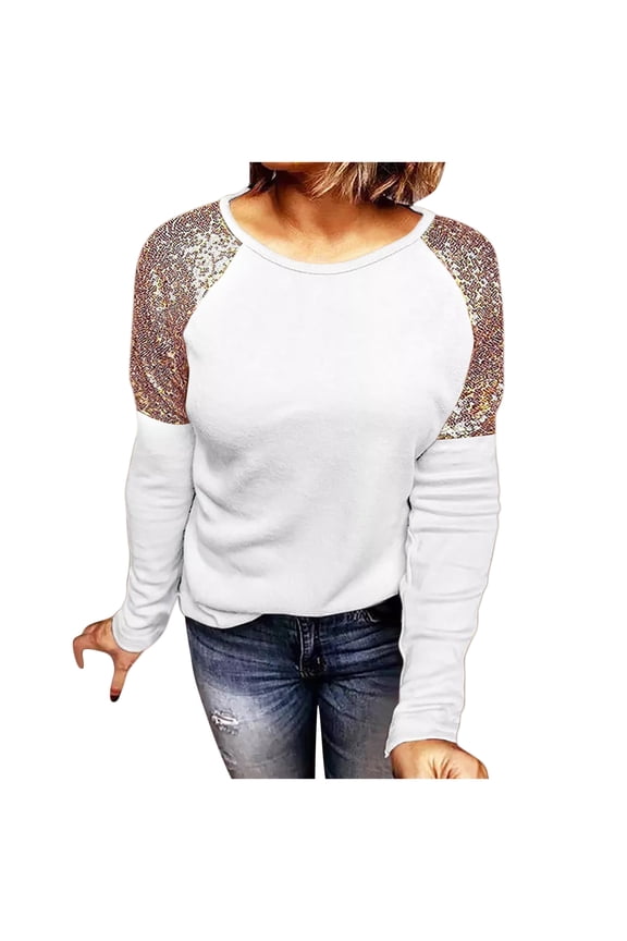 Sales Womens Plus Size Tops Color Block Raglan Sequins Leopard Print Long Sleeve Shirts Casual Loose Fit Crewneck Sweatshirts
