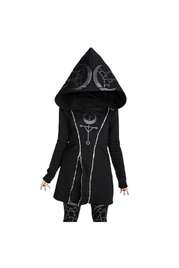 Sales women Gothic Hooded Zip Jackets Coats Cardigan Vintage Moon Printed Punk Goth Hoodie Plus Size Sweatshirt