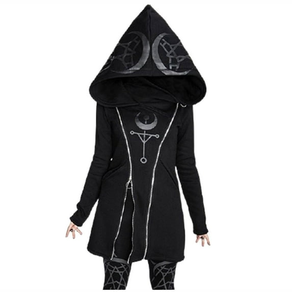 Honeeladyy Sales women Gothic Hooded Zip Jackets Coats Cardigan Vintage Moon Printed Punk Goth Hoodie Plus Size Sweatshirt