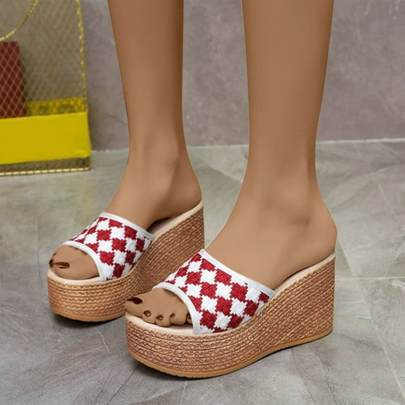 Honeeladyy Sandals with skirt New Thick Sole Slope Heel Women's Shoes Breathable Slip-on Beach Sandals