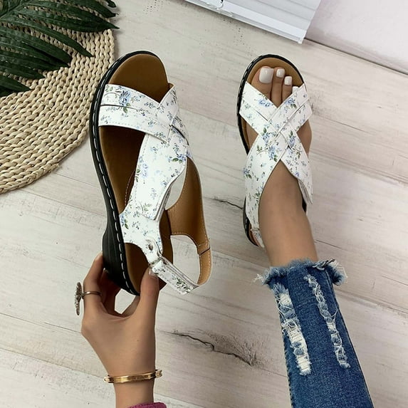 Honeeladyy Sandals with skirt Women's Orthopedic Sandals Heightening Shoes Hollowed Out Flat Heels Peep-toe Casual Shoes