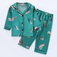 thumbnail image 1 of Honeeladyy Satin Pajamas Set for Big Girls, Floral Pattern Printed Button Down Satin Long Sleeve Top and Long Pant Set Sleepwear Loungewear for Mom Boys Kids Gifts (Green,5-6 Years), 1 of 9