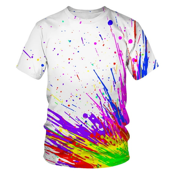 Honeeladyy Savings 3D Graphic Colorful T-Shirts for Men Summer Casual Loose Short Sleeve Crew Neck Tops Fashion Ink Splash Print T-Shirt Purple