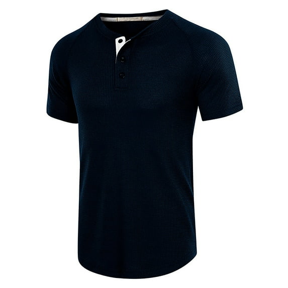Honeeladyy Savings Men's Casual Soft Athletic Regular Fit Short Sleeve Henley Shirt Basic Short Sleeve T-Shirt Solid Comfy Button Blouse Blue