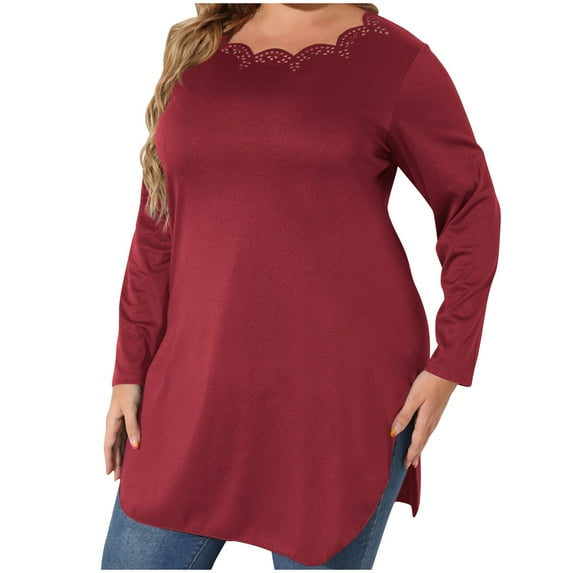 Honeeladyy Savings Women's Casual Sexy Fashion Summer Fall Long Sleeve Solid Color Irregular Cross Large Size T-Shirt Top