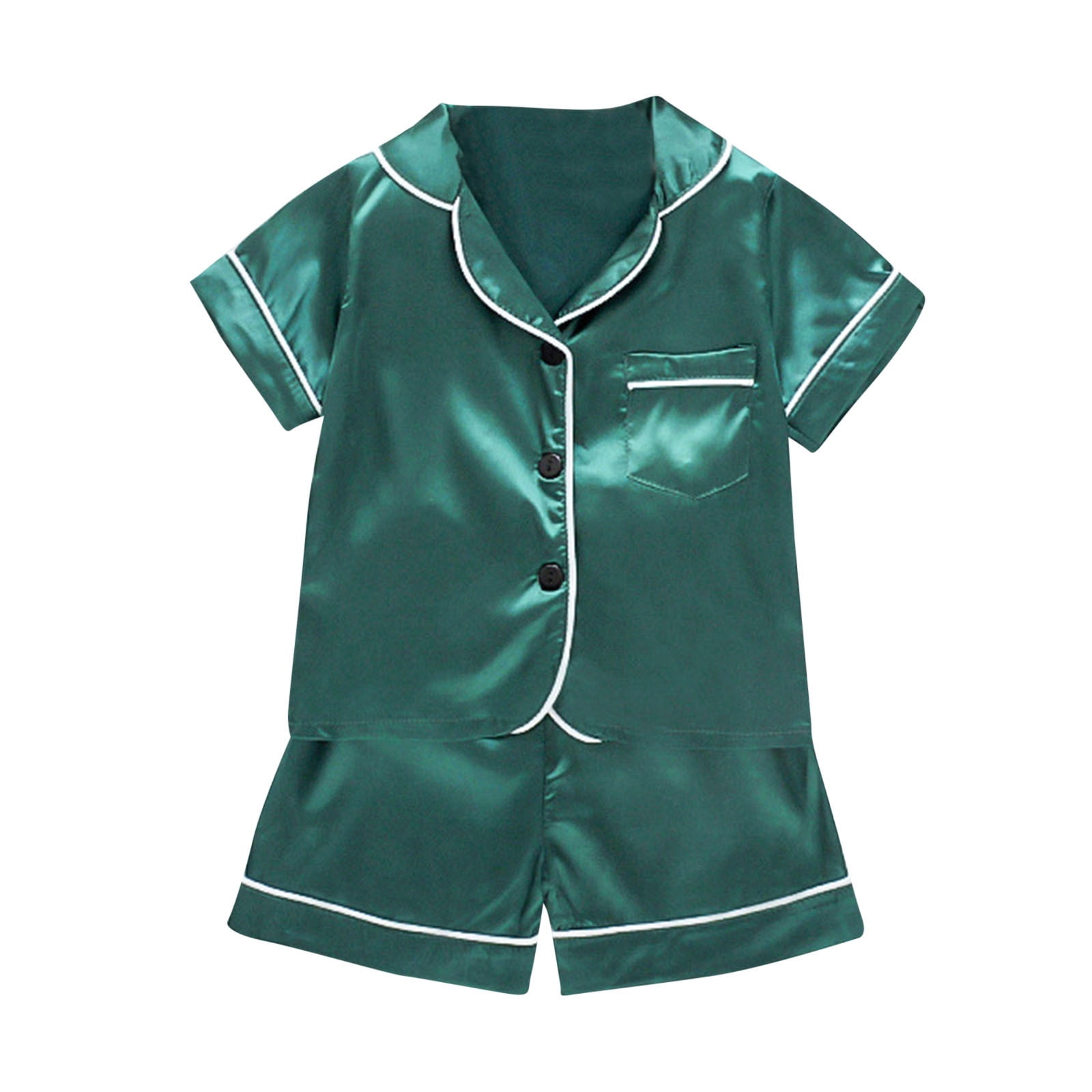 Mädchen Satin Schlafanzug Set - Kurzarm Pyjama Sommer Nachtwäsche