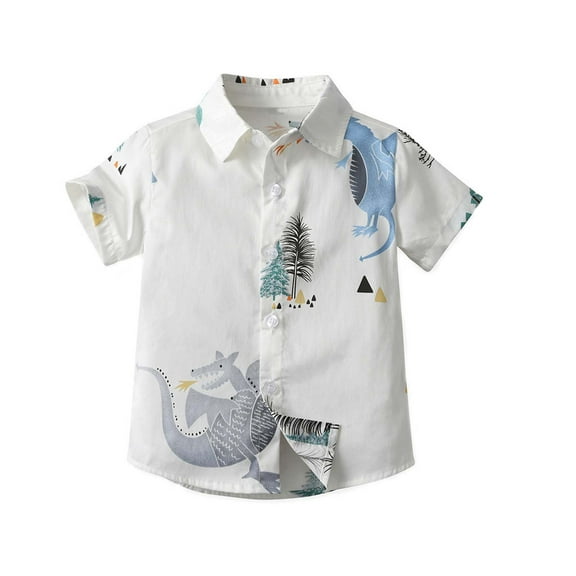 Honeeladyy School Uniform for Boys Hawaiian Shirt Short Sleeve Button Down Shirt Summer Beach Shirts for Kids for Daily Playwear(White,6-7Years)
