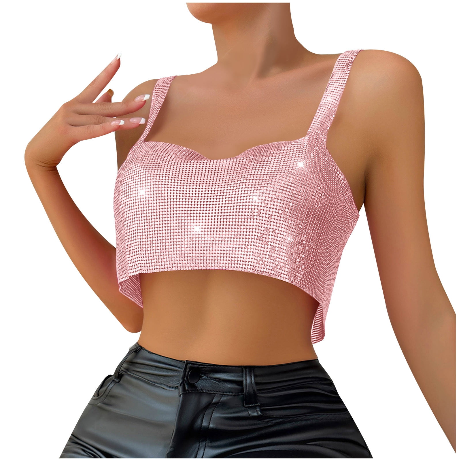 Honeeladyy Sequin Crop Tank Tops for Women Sparkly Sleeveless