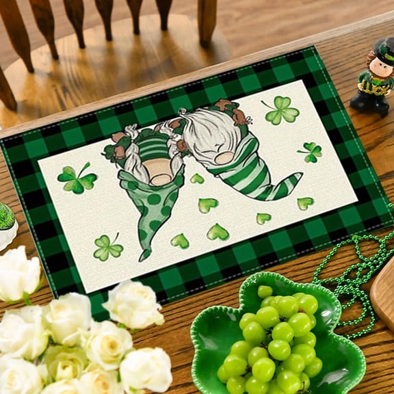 Honeeladyy Shamrock Gnome St. Patrick's Day Placemats Set of 4, 12x18 Inch Holiday Table Mats for Seasonal Spring Irish Holiday Party Kitchen Dining Home Decoration