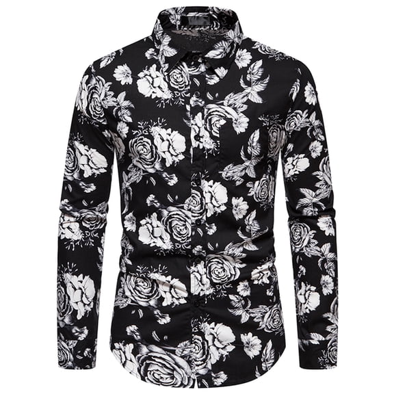 Honeeladyy Shirts for Men,Men Casual Print Button Long Sleeve Turn-down Collar Tops Blouse Shirt
