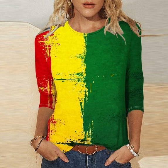 Honeeladyy Shirts for Women 3/4 Length Sleeve Crewneck Womens Tops Spring Summer Casual Loose Stripe Print Beach Holiday Blouses (Multicolor,2XL)