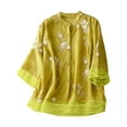 thumbnail image 1 of Honeeladyy Shirts for Women Trendy ,Ladies Fashion Color Embroidery Half Sleeve Cotton Linen Casual Loose Shirt M-Yellow-XL, 1 of 6