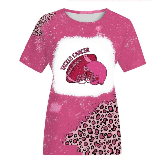 Honeeladyy Short Sleeve T Shirts for Juniors Summer Fall Crew Neck Flower Tie Dye Breast Cancer Tee Shirt Tops Women 2023 #Pj-Pink-XXXXXXL