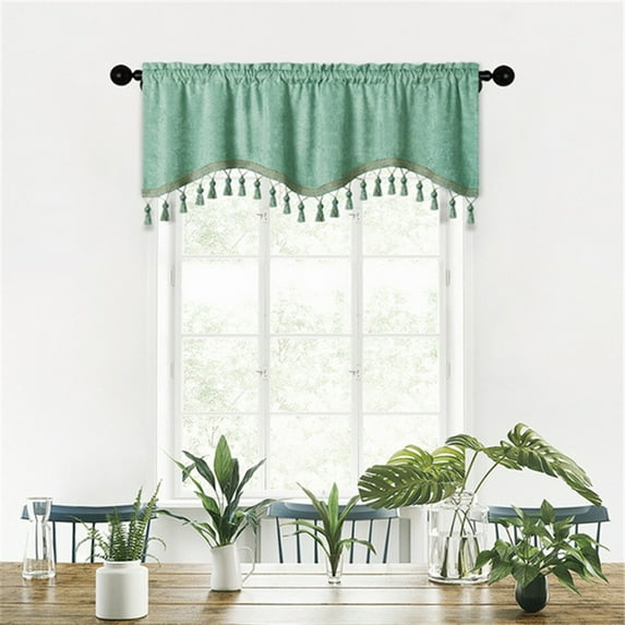 Honeeladyy Soft Tassles Valance Curtains, Solid Color Elegant Valances for Kitchen Bedroom Living Room, 1 Piece Green Rod Pocket Short Window Valance, 59.06x15.75 in
