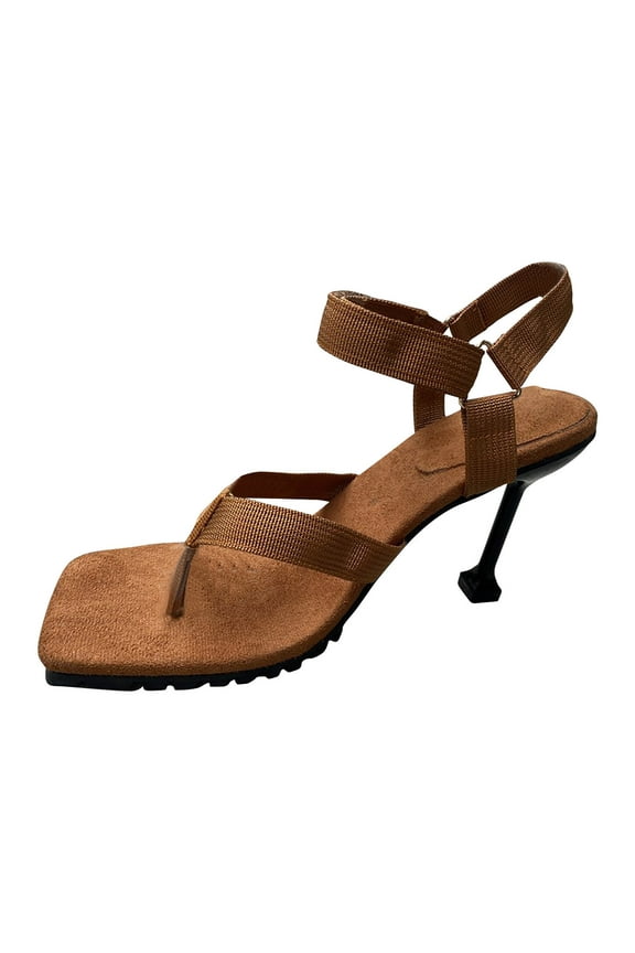 Square Toe Stilettos Sandals for Women Summer Thong Straps Thin Heel High Heels Ankle Strap Sandals Comfortable Breathable Outdoor Shoes for Wedding Vacation Travel Brown Size 41