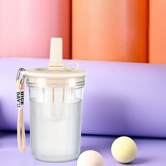 Honeeladyy Students Water Bottle with Leak Proof Flip Top Lid and Sturdy Handle 480ML Large Capacity Portable Reusable Plastic for Gym and Outdoor, Travel Water Bottle with Straw, White