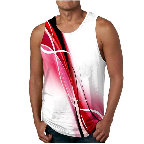 Honeeladyy Summer Beach Tank Tops for Men Men Casual Fashion Printing Pullover Round Neck Sports Tank Tops Vest