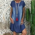 thumbnail image 1 of Honeeladyy Summer Dress for Women Plus Size Women Casual Faux Jean Dress Loose Knee-length Short Sleeve DenimDress, 1 of 6