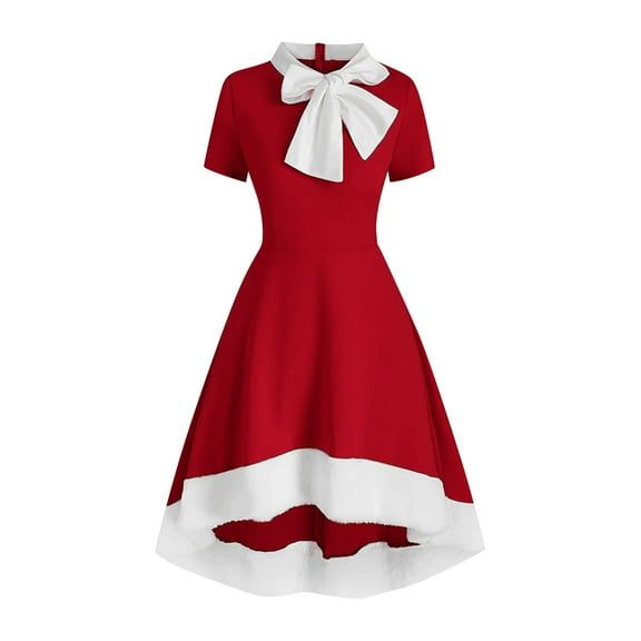 Honeeladyy Summer Dress for Women Plus Size Women Christmas Retro Short Sleeve Splicing Evening Party Prom Vintage Dress
