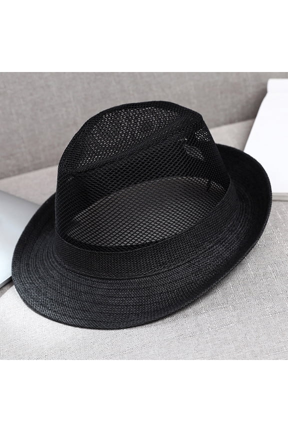 Summer Mesh Hat for Women and Men Solid Color Breathable Beach Party Fedora Cap for Outdoor Sport Fishing Running Cycling Use without Stuffiness, Black