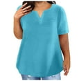 thumbnail image 1 of Honeeladyy Summer Plus Size Tops for Women Solid Color Short Sleeve V Neck Loose Tees Basic Comfy Soft Breathable Pullover Sky Blue L, 1 of 5