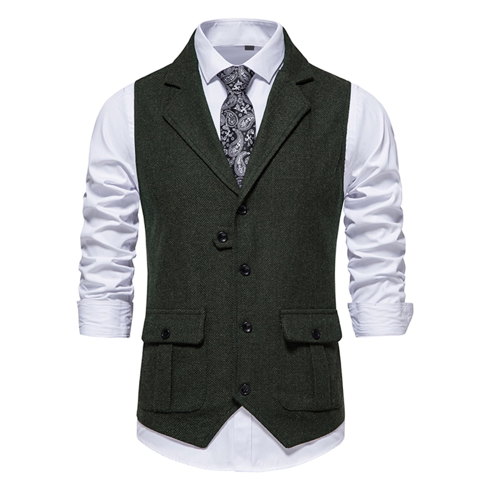 Casual Summer Tweed Waistcoat Men's Herringbone Wool Blend Tweed