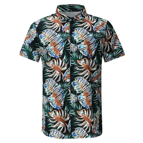Honeeladyy Summer Sales Men's Tropical Short Sleeve T Shirt Palm Leaves Print Beach Aloha Hawaiian Shirt Casual Button Down Graphic Tees Tops