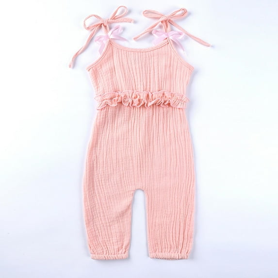 Honeeladyy Summer Sales Summer Toddler Girls Infant Jumpsuit Overalls Cotton Linen Ruffles One Piece Kids Romper Clothing