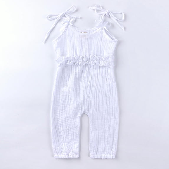 Honeeladyy Summer Sales Summer Toddler Girls Infant Jumpsuit Overalls Cotton Linen Ruffles One Piece Kids Romper Clothing
