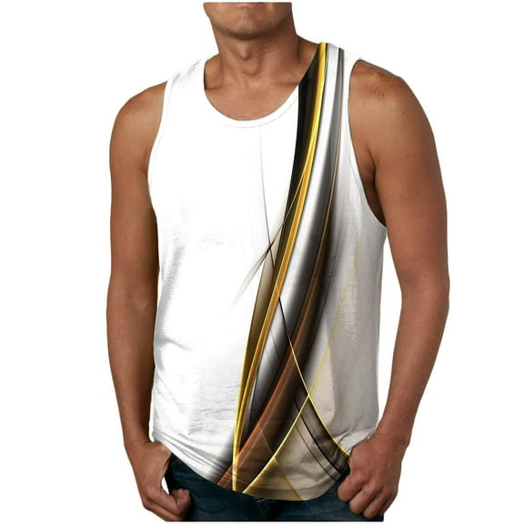 Honeeladyy Summer Sleeveless Tops for Men Men Casual Fashion Printing Pullover Round Neck Sports Tank Tops Vest