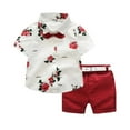 thumbnail image 1 of Honeeladyy Toddler Baby Boys Short Sleeve Button Down Shirt Shorts Suits Toddler Baby Boy Gentleman Suit Rose Bow Tie T-Shirt Shorts Pants Outfit Set, 1 of 9