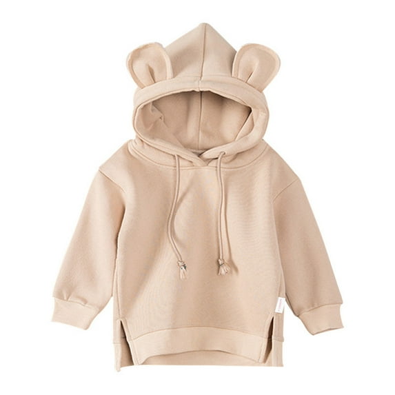 Honeeladyy Toddler Baby Kids Boy Girl Hooded Cartoon 3D Ear Hoodie Sweatshirt Tops Clothes Beige