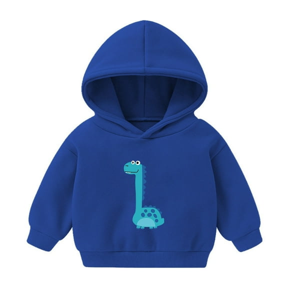 Honeeladyy Toddler Boys Girls Hooded Sweatshirt Casual Solid Color Cute Cartoon Print Fleece Long Sleeve Pullover Fall Warm Tops for Daily Wear(Blue,7-8 Years)